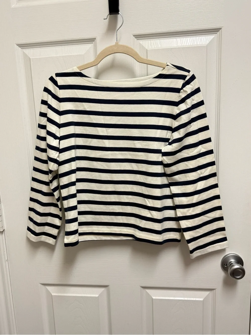 NWT J. Crew Classic Navy & Cream Striped Boatneck Top